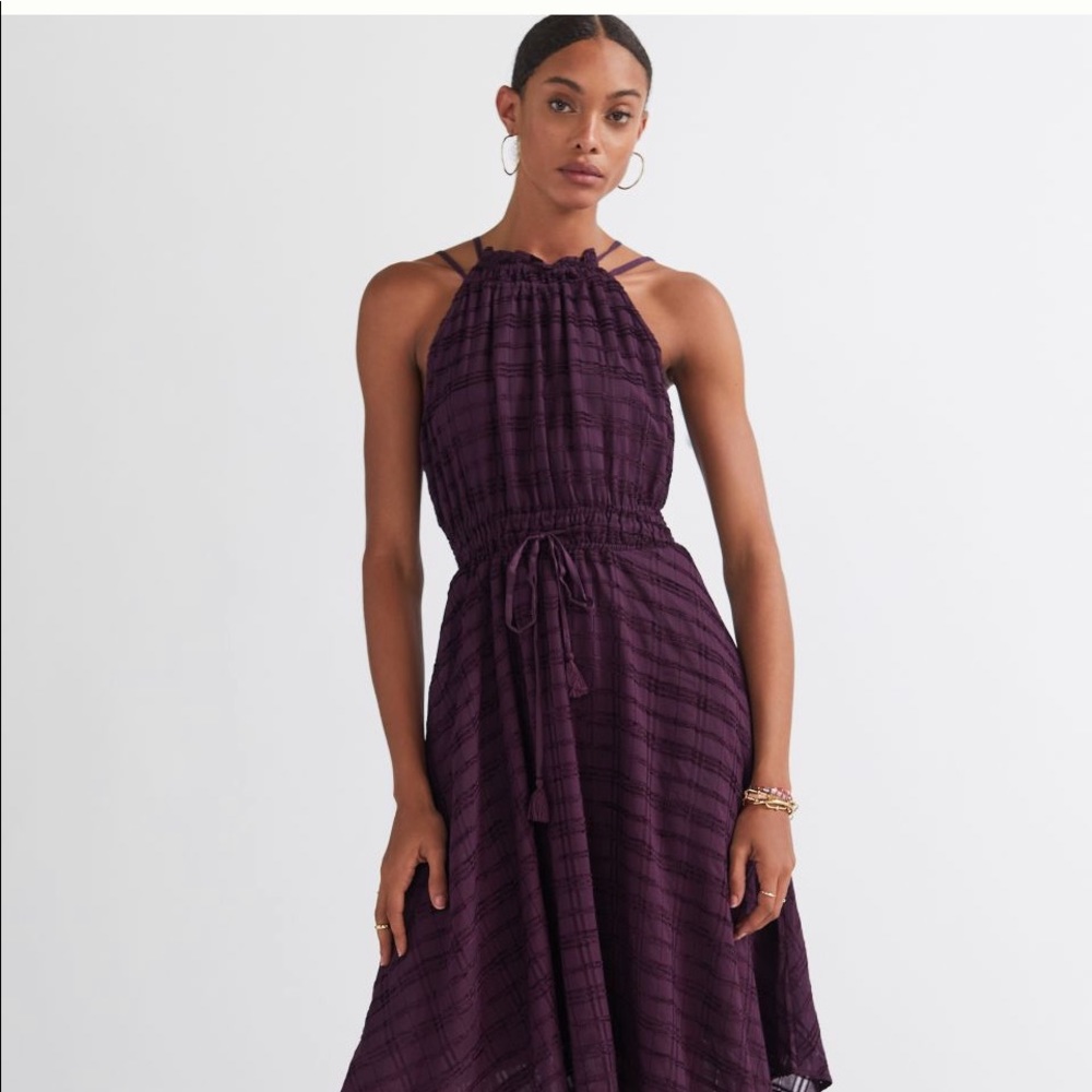 NWT Anthropologie Purple Halter MIDI Dress Size Large
